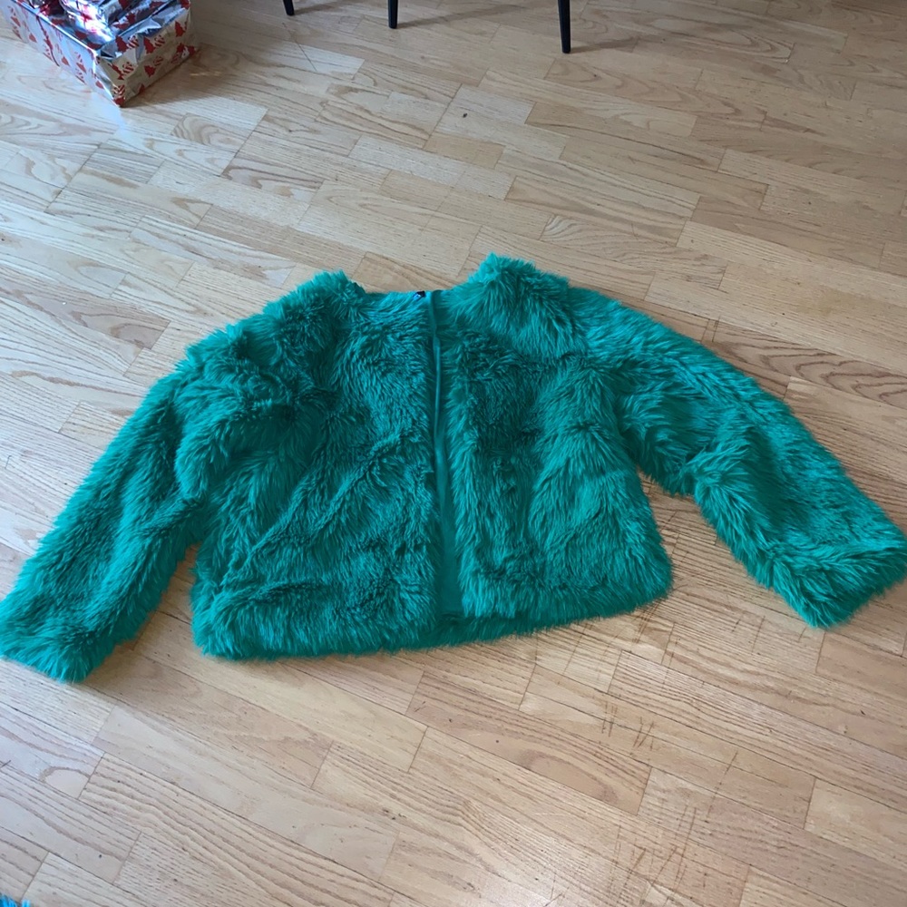 Green furry jacket